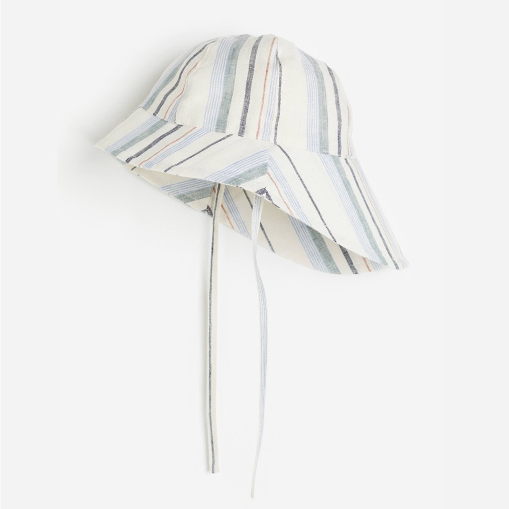 H&M Baby Striped Linen Sun Hat in Natural White Size 3 Months NWOT